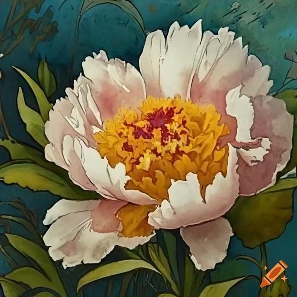 detailed watercolor painting of a peony on a white background