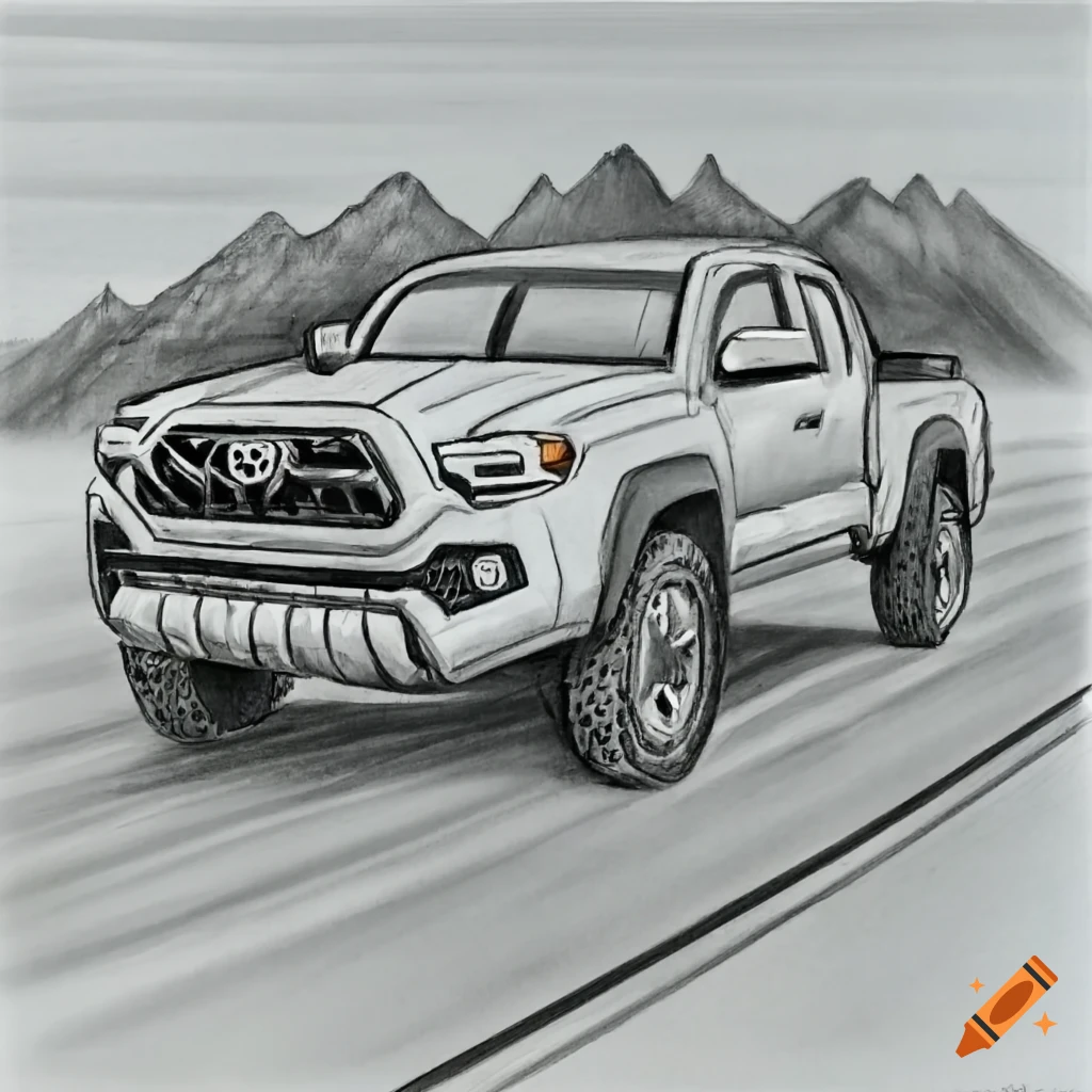 Toyota pencil drawing on a scenic road