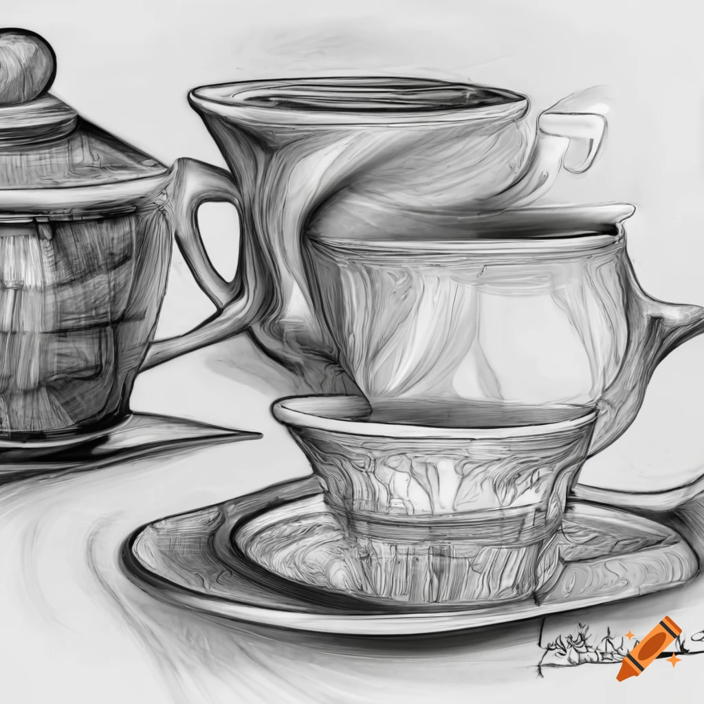 Hand Drawn Coffee Cup Plate Design Stock Illustration 1443325295 |  Shutterstock