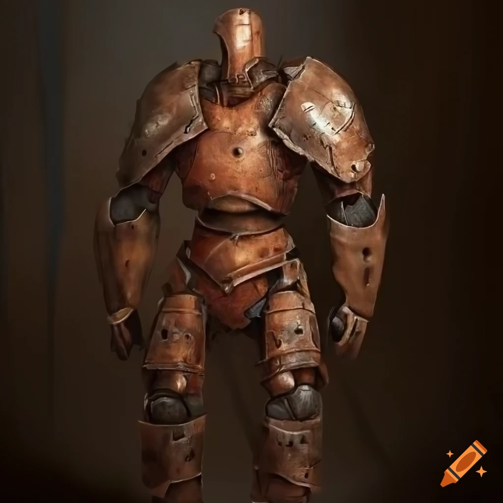 Photorealistic warforged barbarian in rusted medieval armor on Craiyon