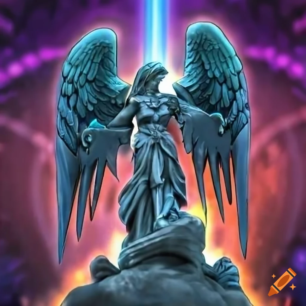 Yugioh card of a rock statue with a bright alpha letter on Craiyon