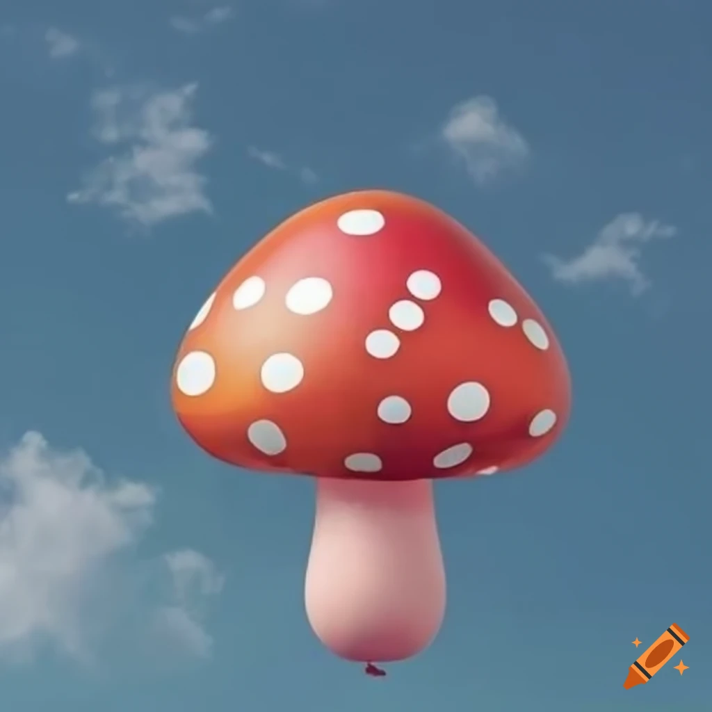 colorful mushroom-shaped balloon in the sky