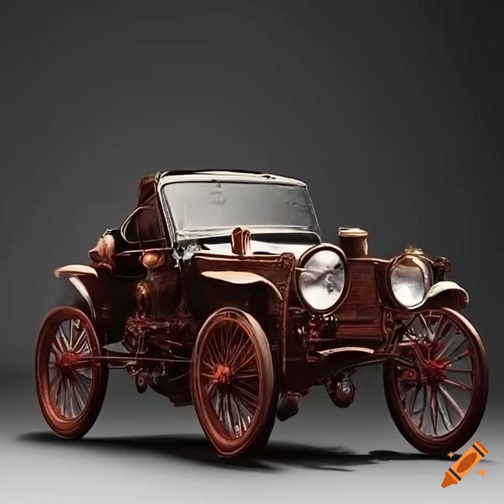 crazy steampunk car with ornaments, vintage car in the desert