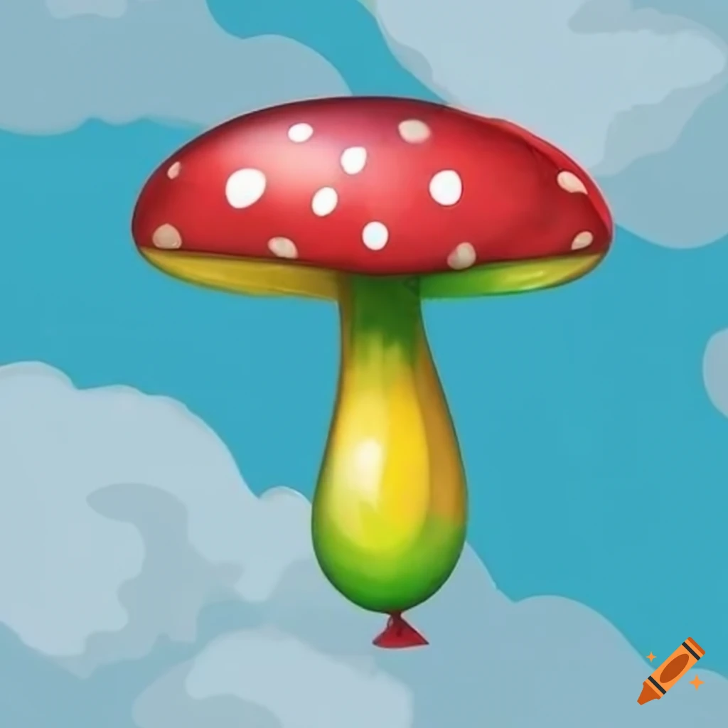 colourful balloon shaped like a mushroom in the sky