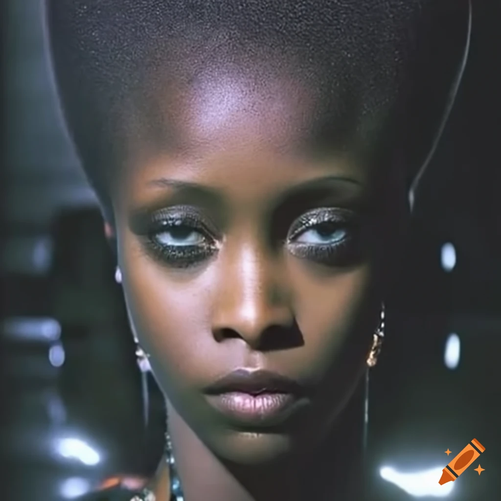 afrofuturistic portrait of a young African woman in a spaceship