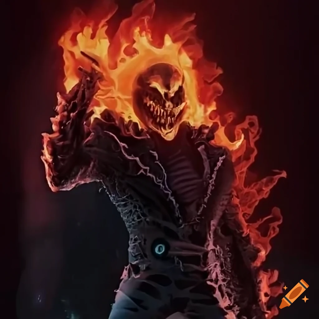 Ghost rider with glowing eyes and flaming skull on Craiyon