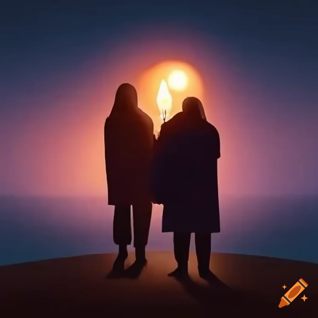 group of people walking with candles at dusk