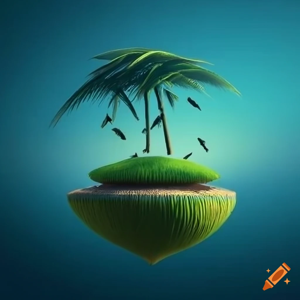 illustration of a sky island with bamboo