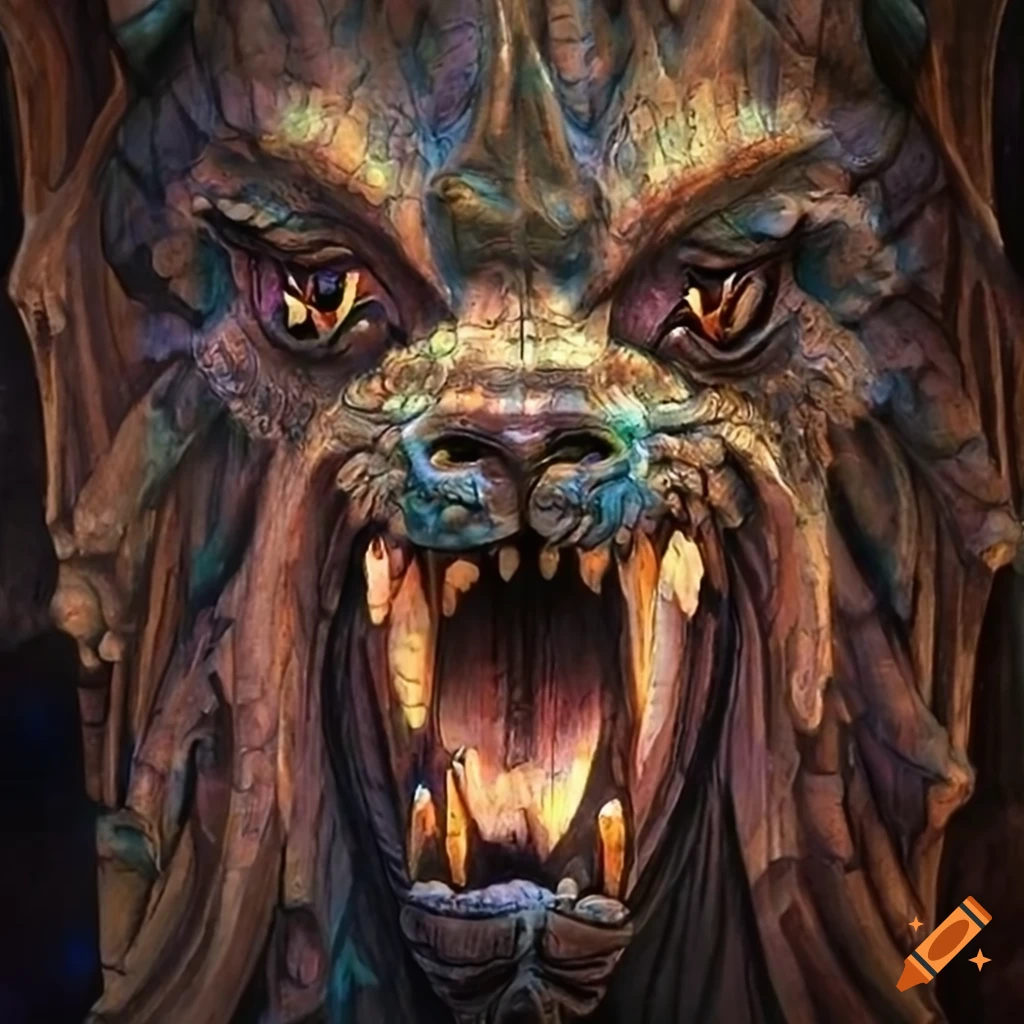 detailed ebony ivory carving with moth werewolf motif