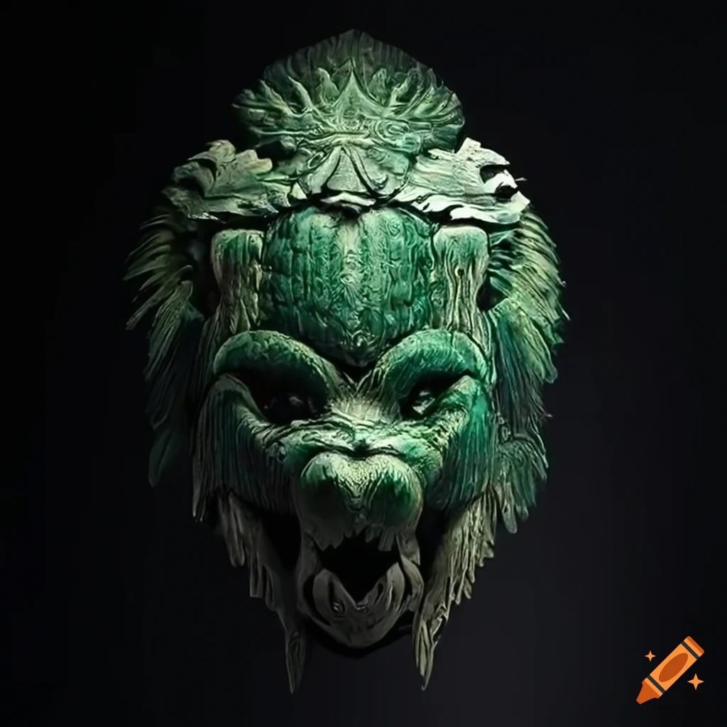 detailed moth werewolf carving in emerald green