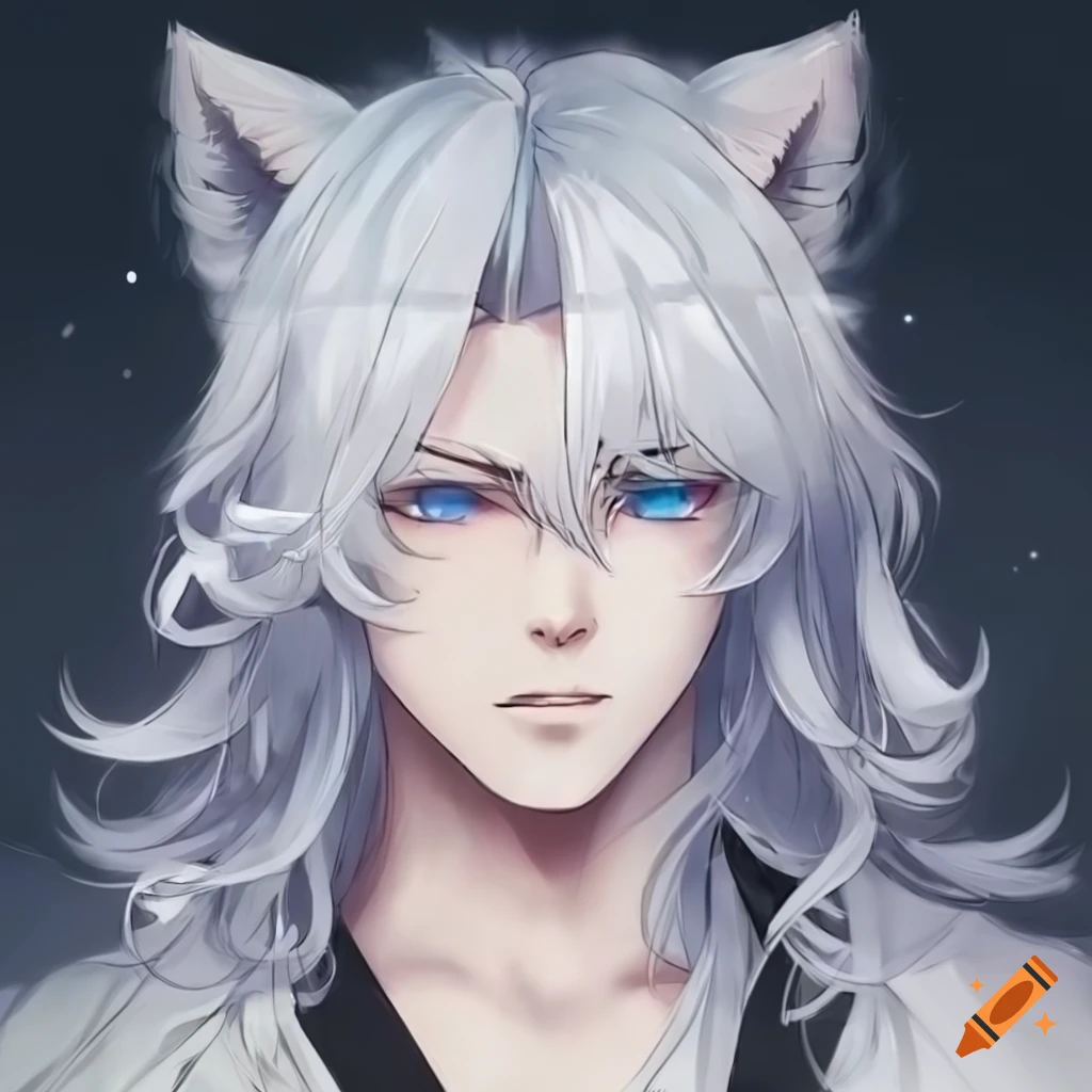 Anime Male With Wolf Ears And Tail Black Hair Blue Eyes Full Body Artwork In High Detail On 6814