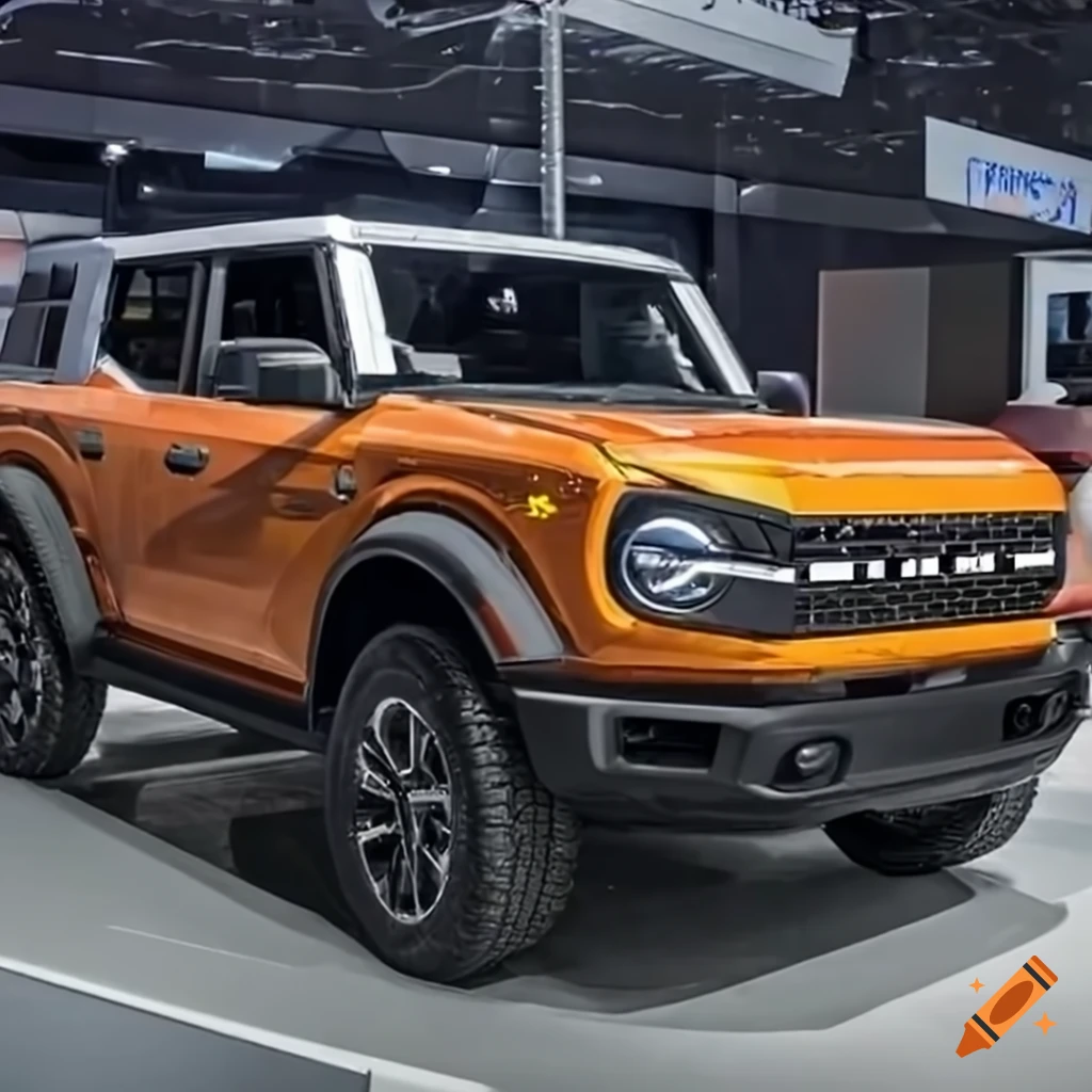Orange ford bronco in seoul motor show on Craiyon