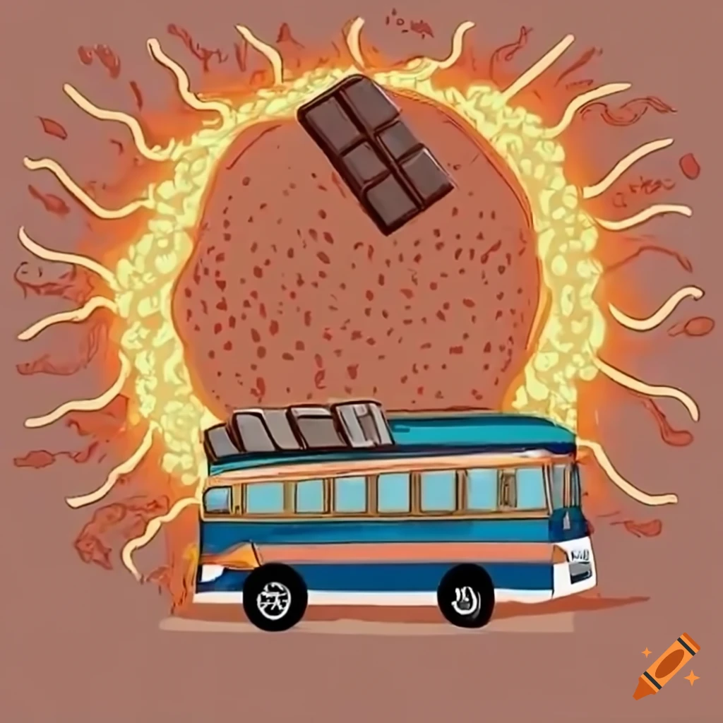 a bus crossed with a chocolate bar on a street
