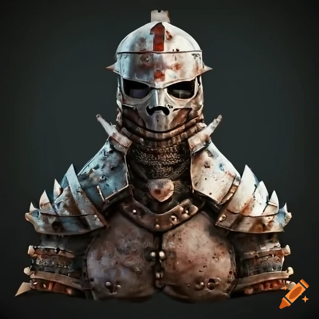 photorealistic robot knight barbarian in spiked plate armor