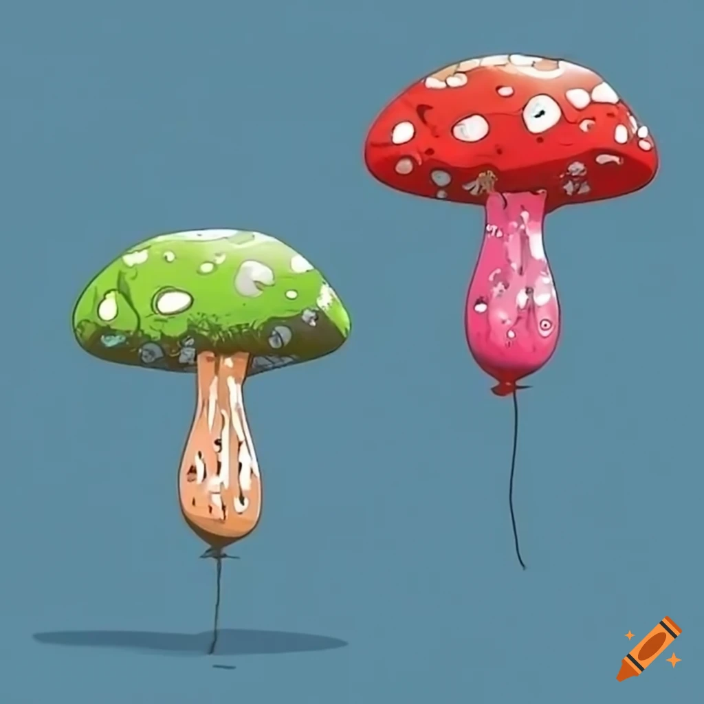 colorful mushroom-shaped balloon in the sky