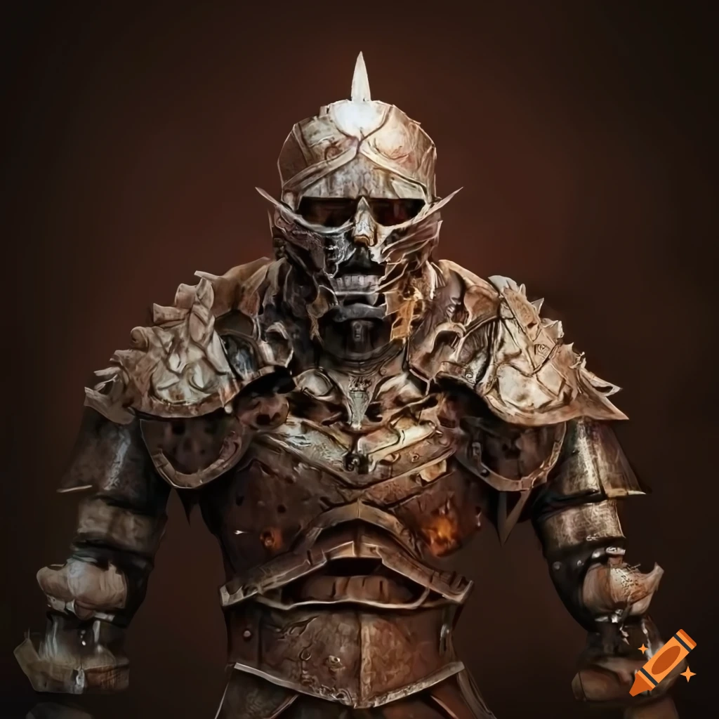 photorealistic robot knight barbarian in spiked plate armor