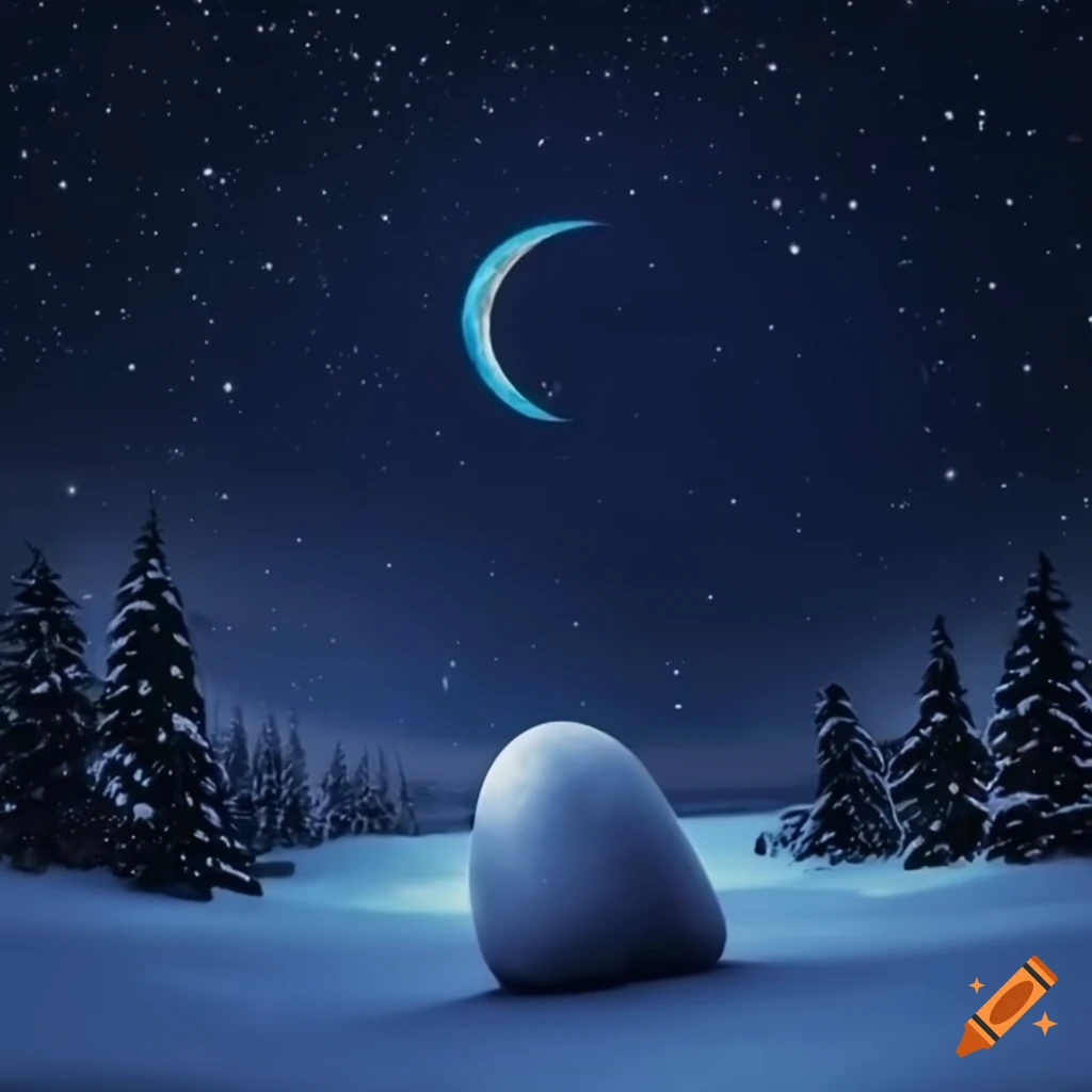 winter landscape with moon and stars