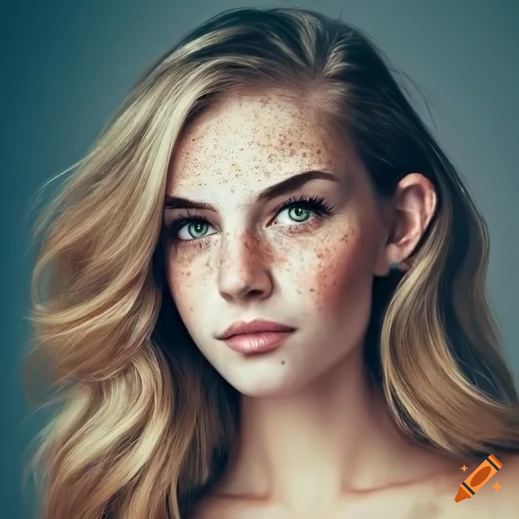portrait of a beautiful young woman with freckles