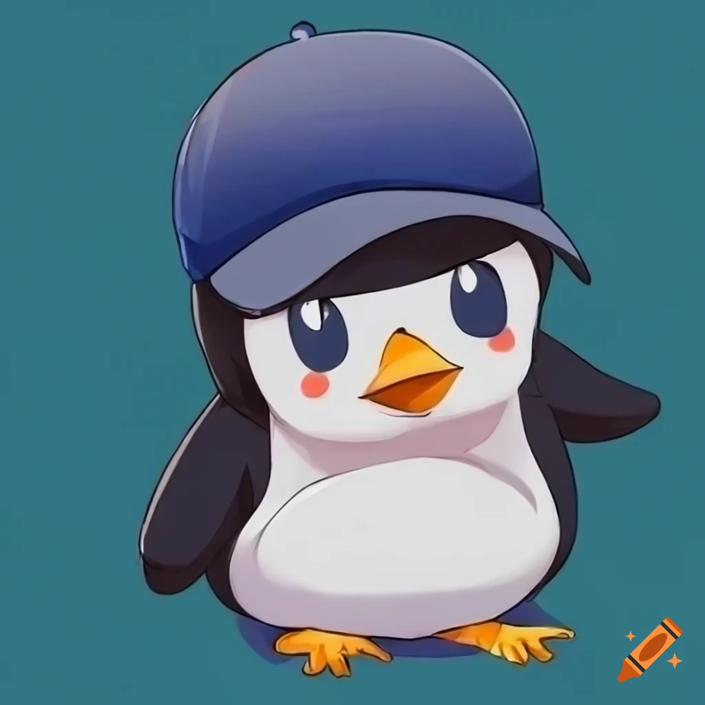 cute anime penguin in a baseball cap