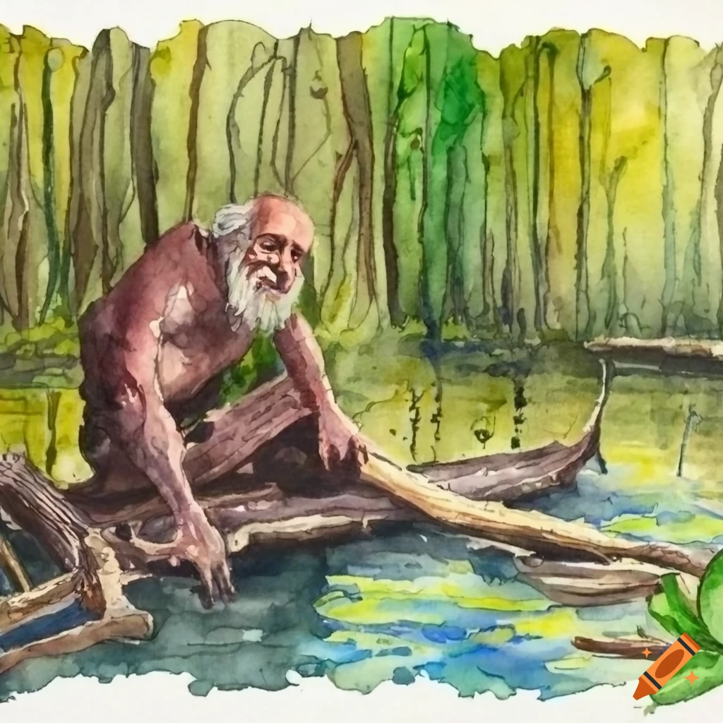 watercolor painting of Balgrog the old man of the swamp