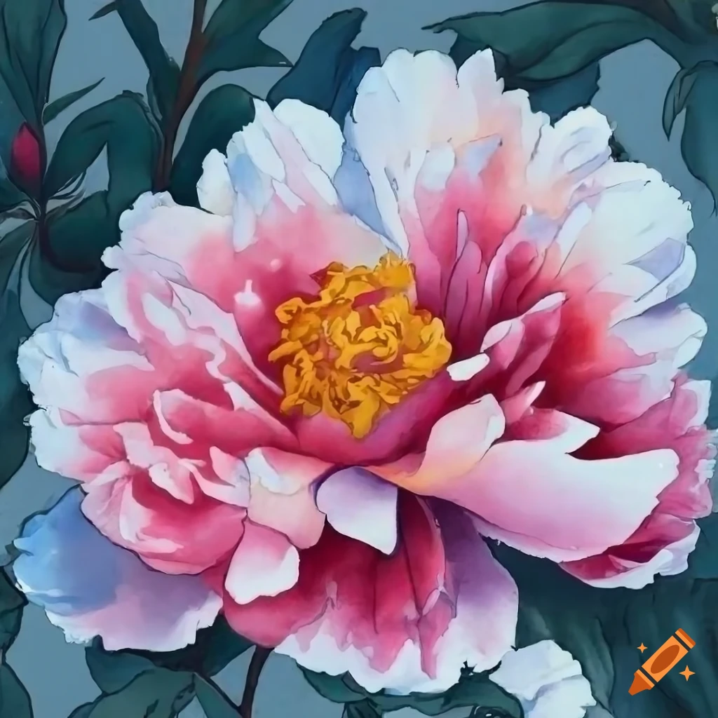 photoreal watercolor of a peony on white background