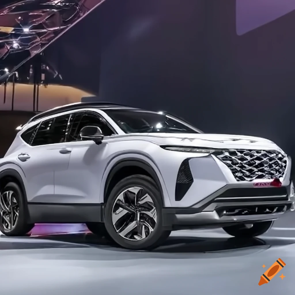 White hyundai santa fe suv at seoul motor show on Craiyon