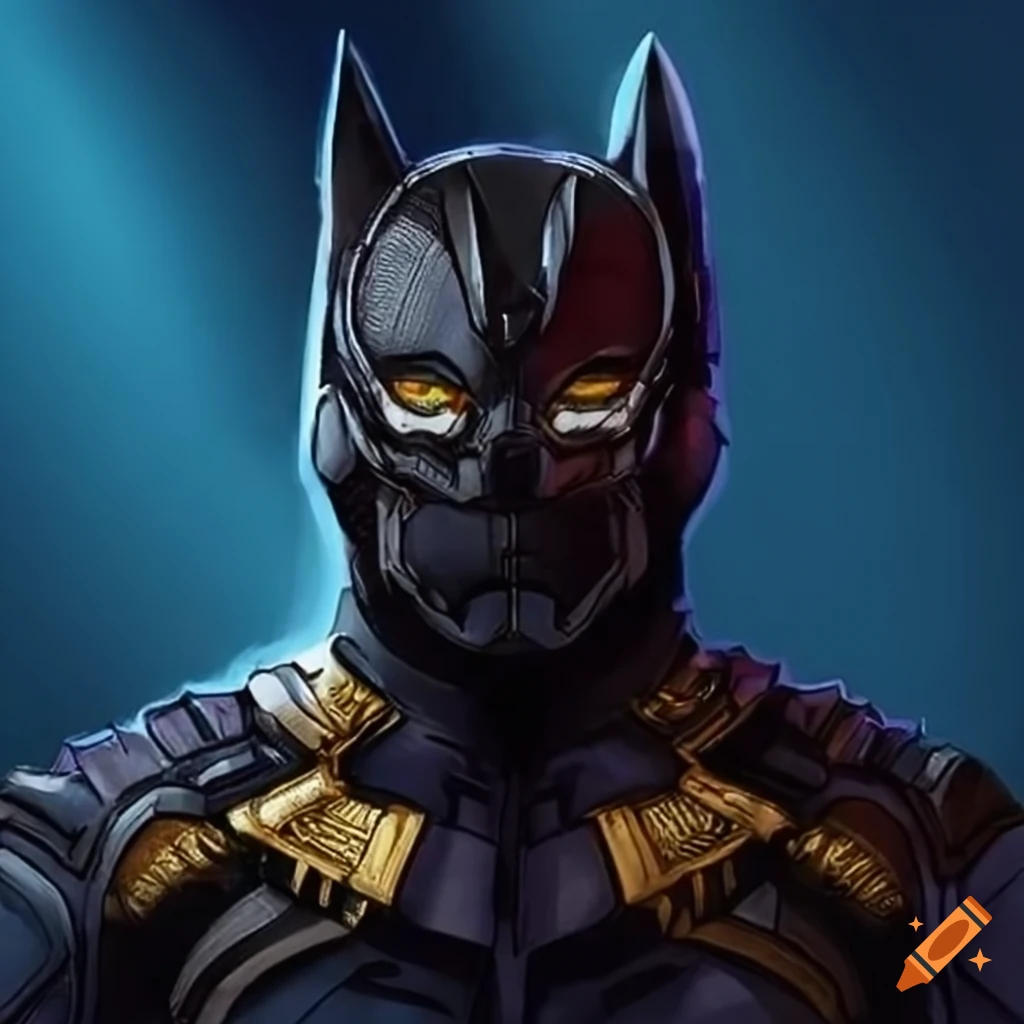 Killmonger suit with a Batman cape and a gold necklace