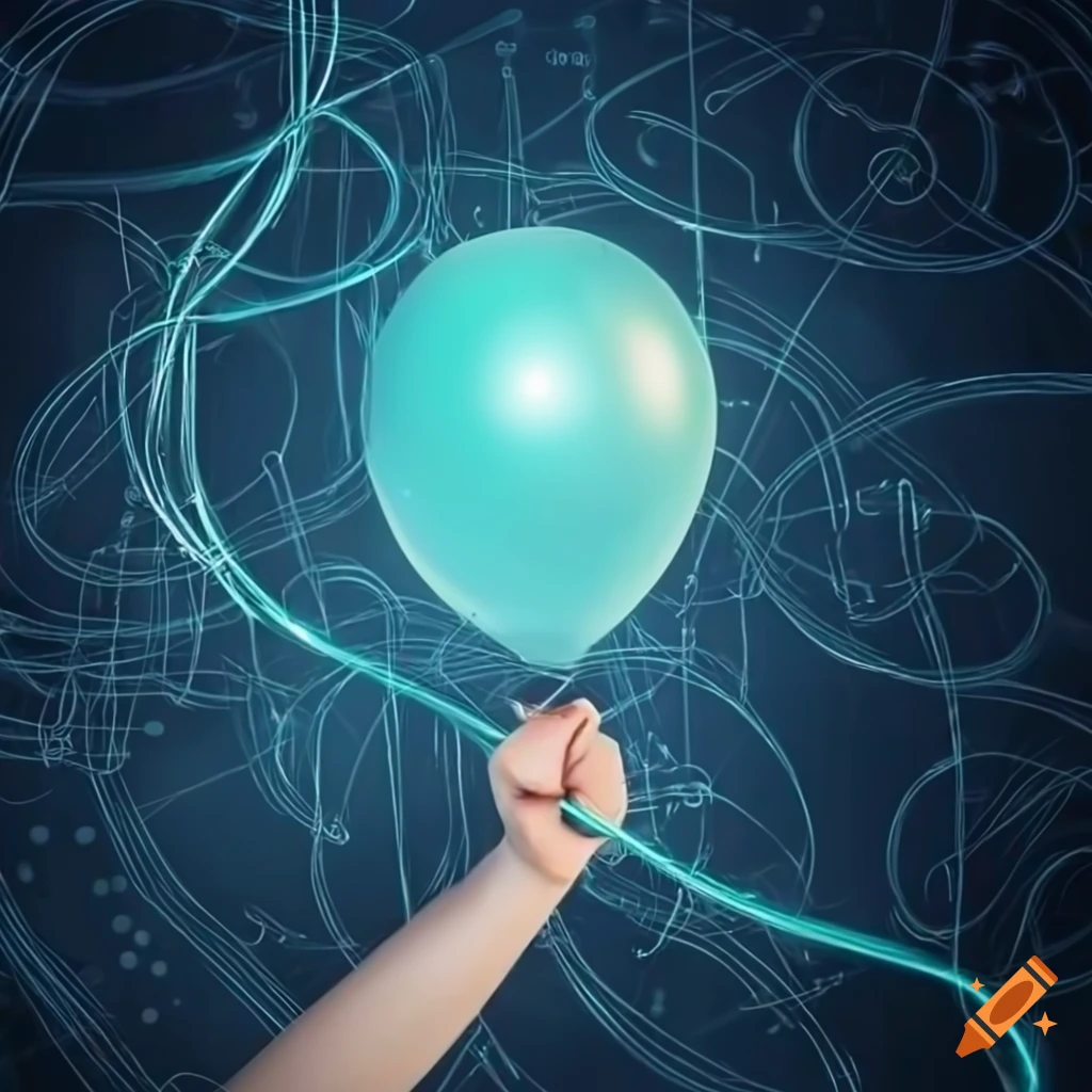 hand holding a balloon on futuristic background