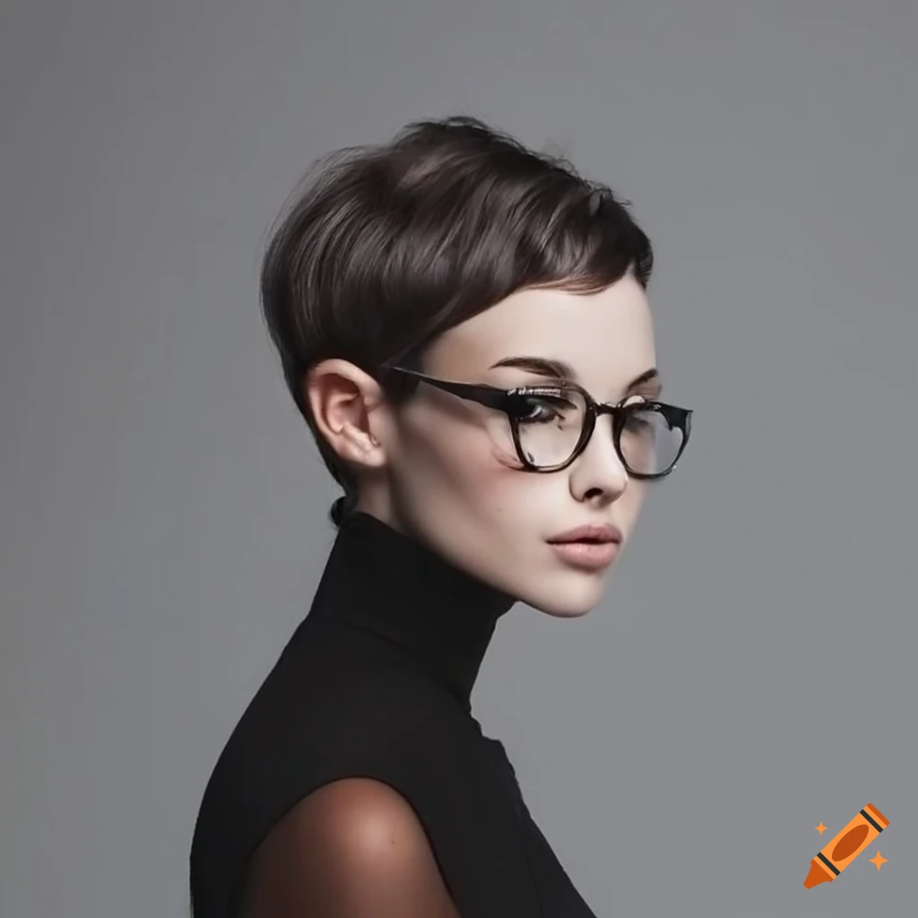 Cailee Spaeny with a stylish pixie haircut and round eyeglasses