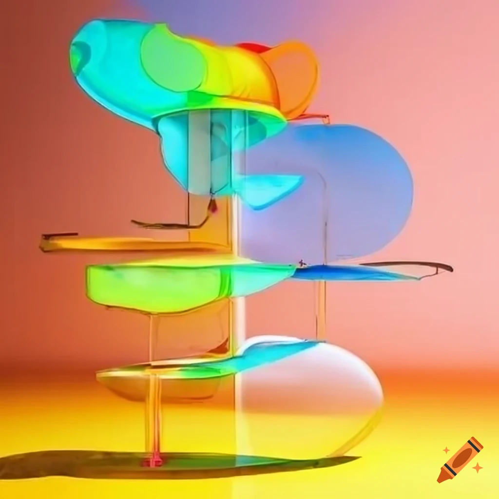colorful surrealistic playground with glass structures