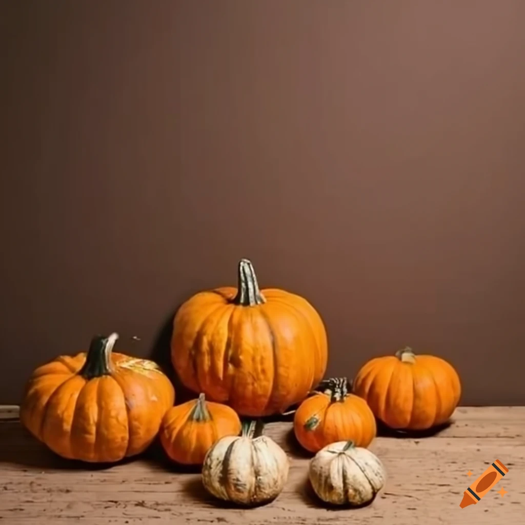 pumpkins on a wood floor with cork board wall
