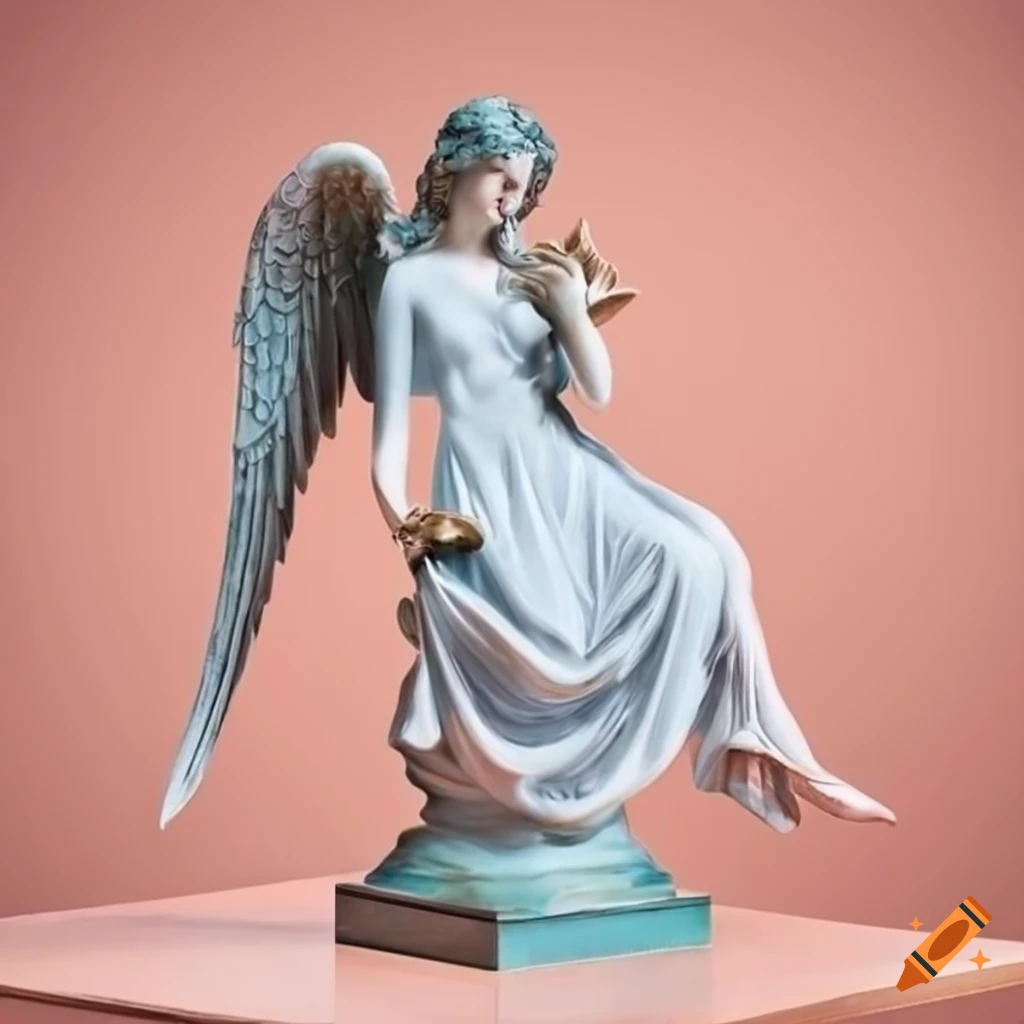 Art nouveau style angel statue with bird