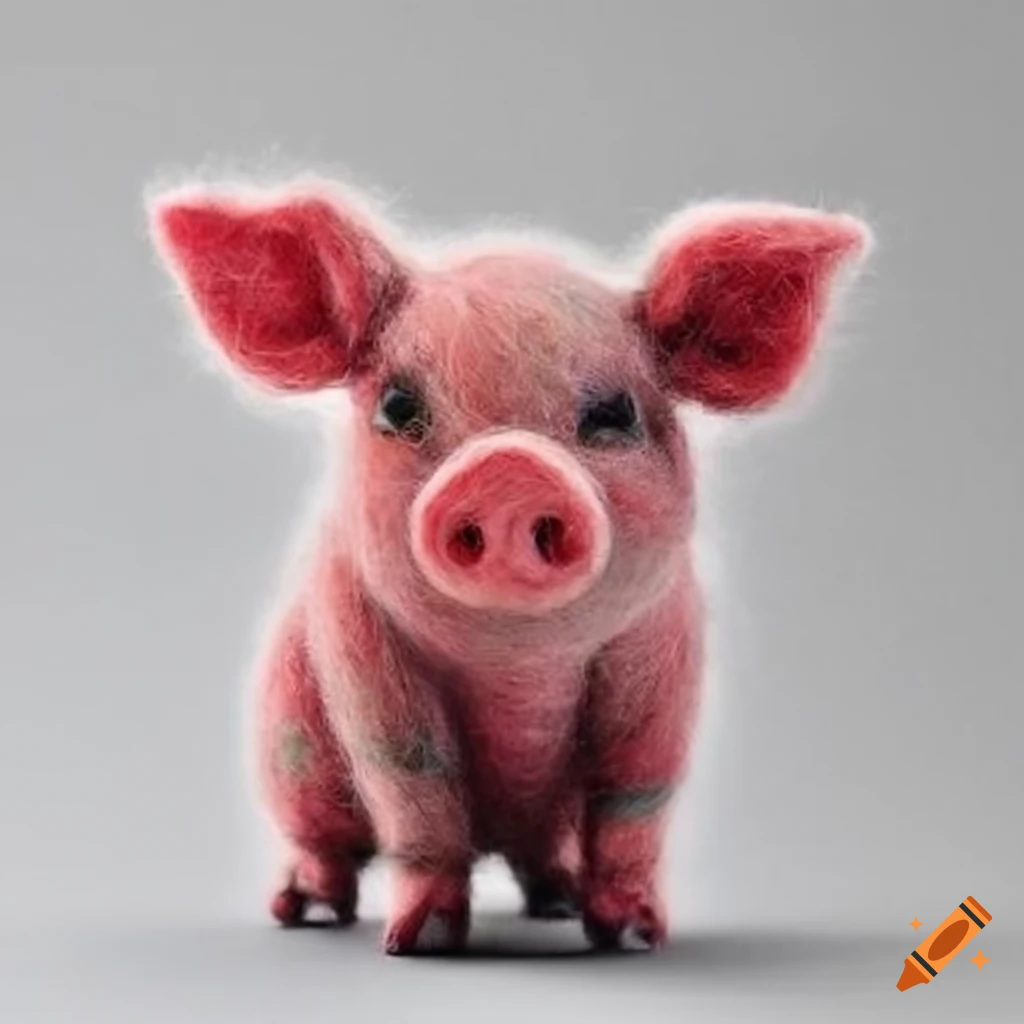 a cute handcrafted piglet made of felted wool