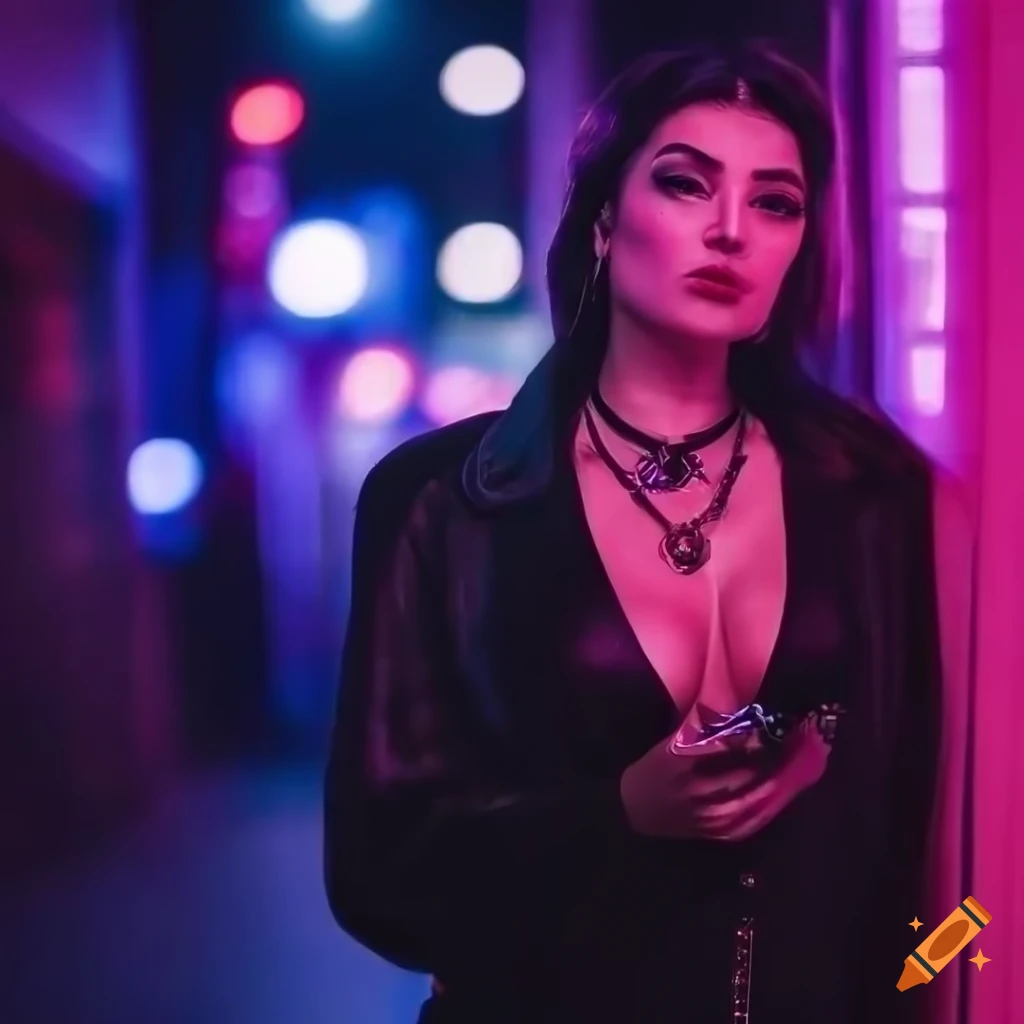 Photography Of A Femme Fatale Smoking In A Neon Light District On Craiyon