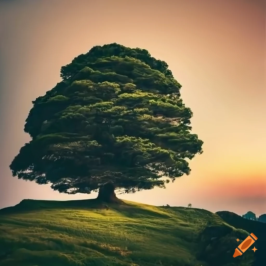 breathtaking view of a cliff and large tree on a hill