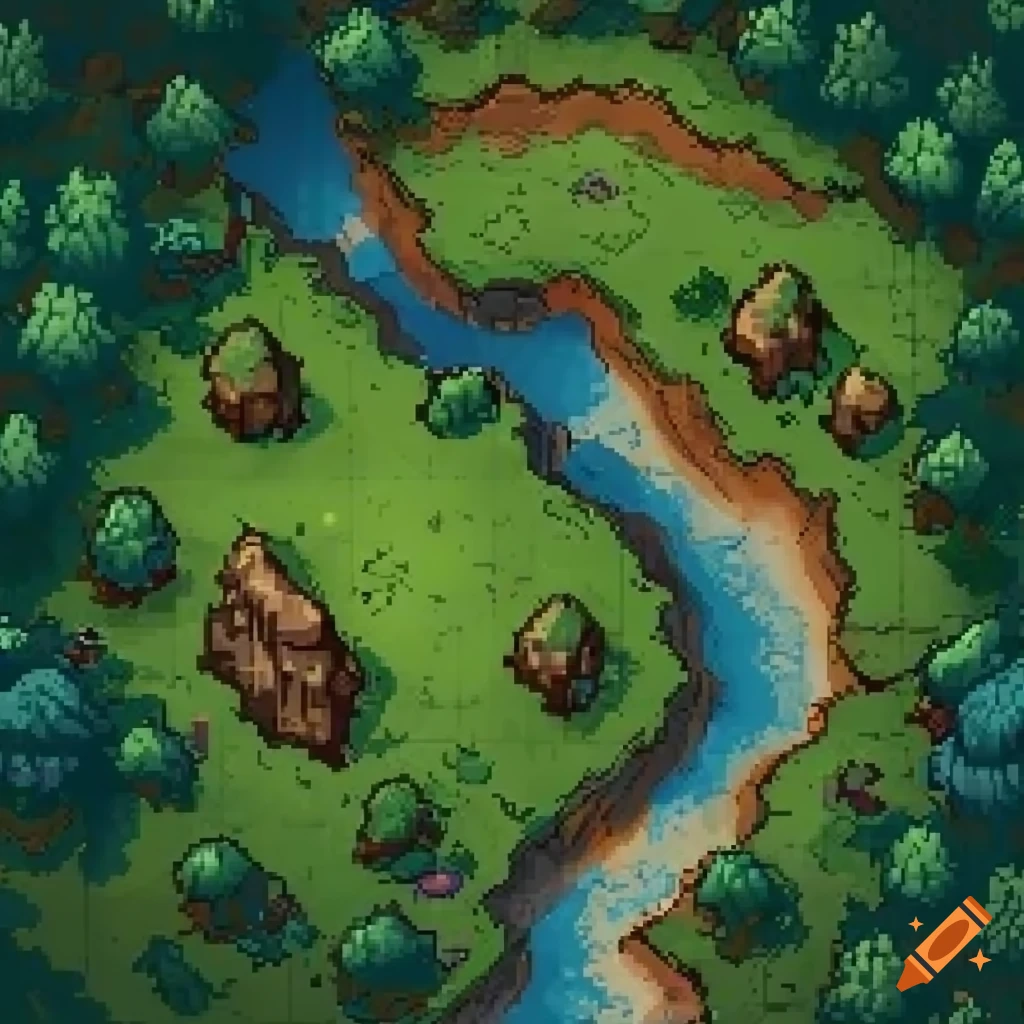 pixel art battlemap of forest leading to a mountain path