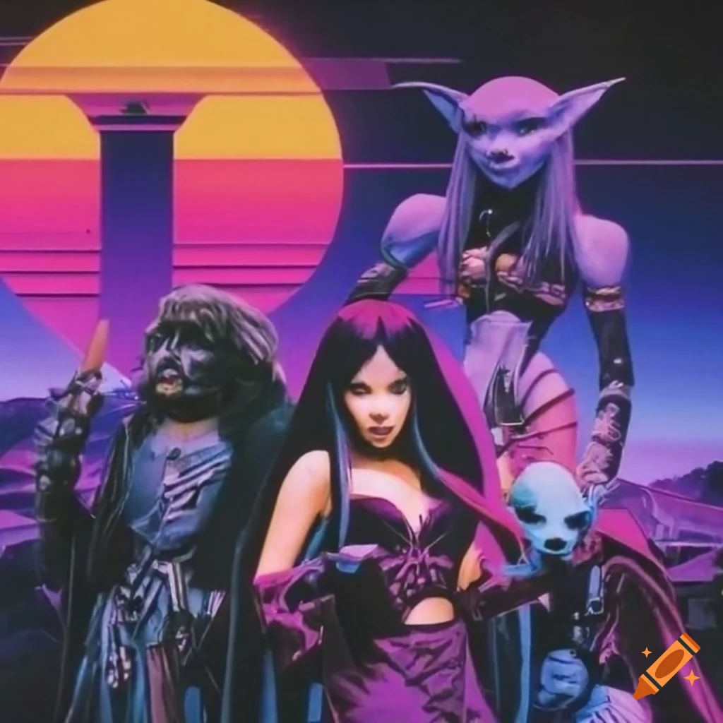 Collage of 1990s synthwave elements on Craiyon