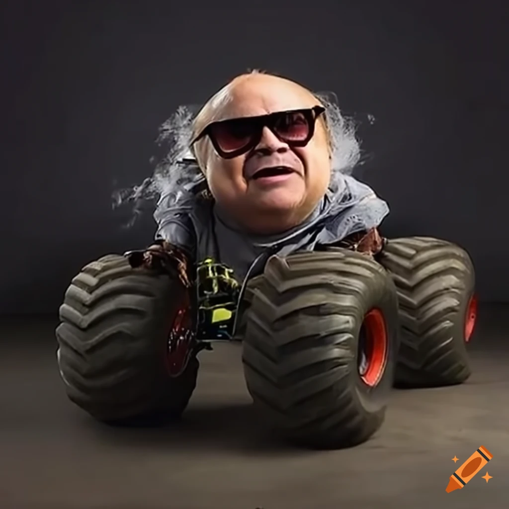 Danny Devito driving a monster truck