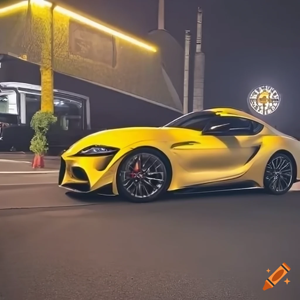 yellow Toyota Supra parked at Starbucks