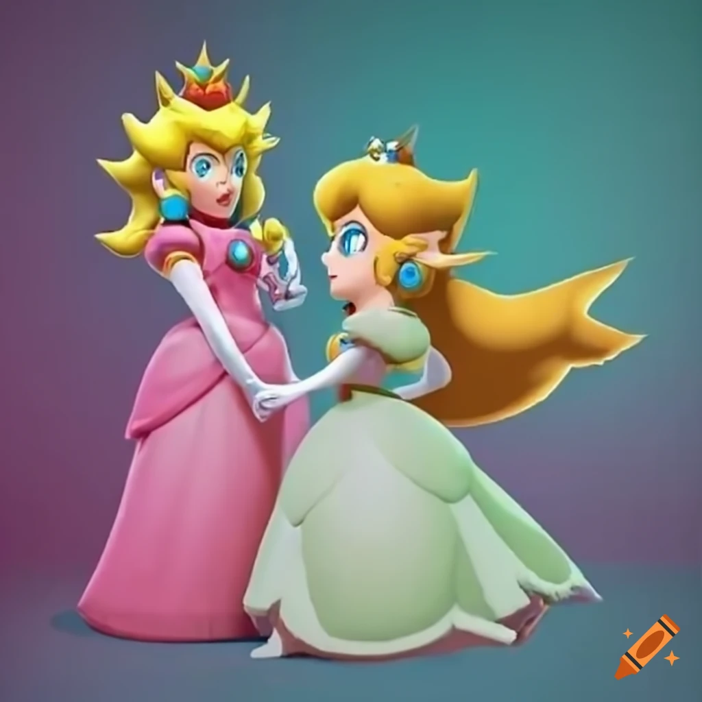 cosplay of Princess Peach and Link in a ballroom
