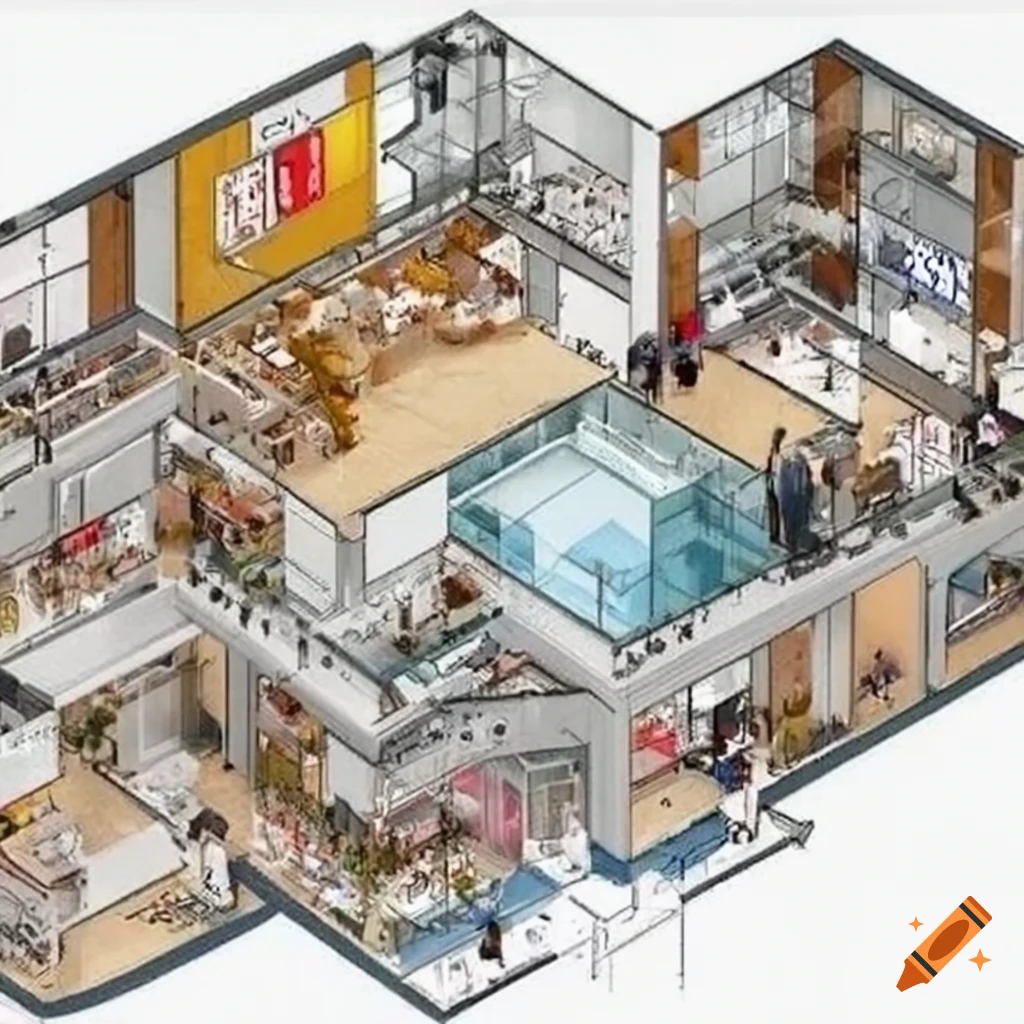 plano de un centro comercial con 12 locales comerciales