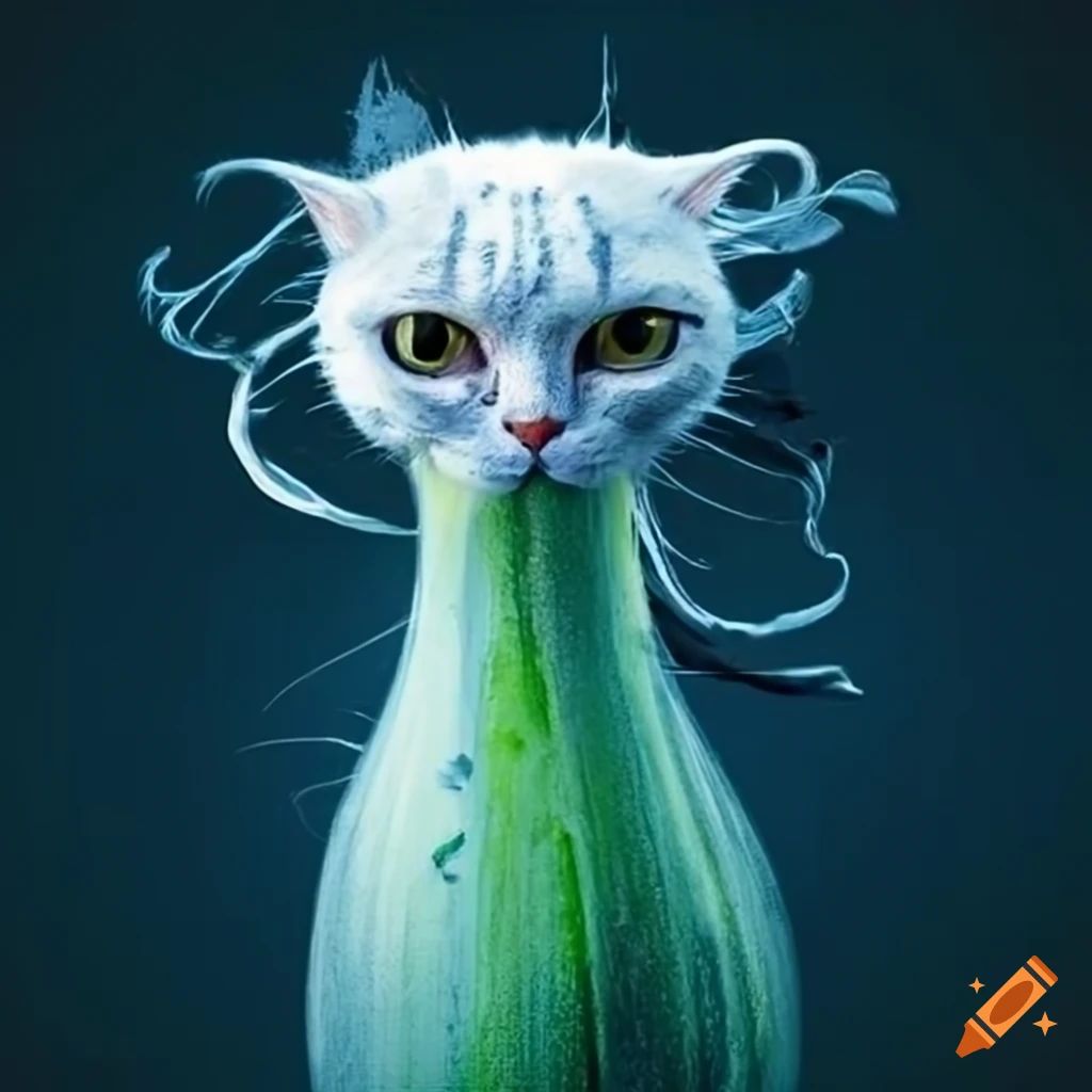 Humorous picture of a ghost cat with a zucchini on Craiyon