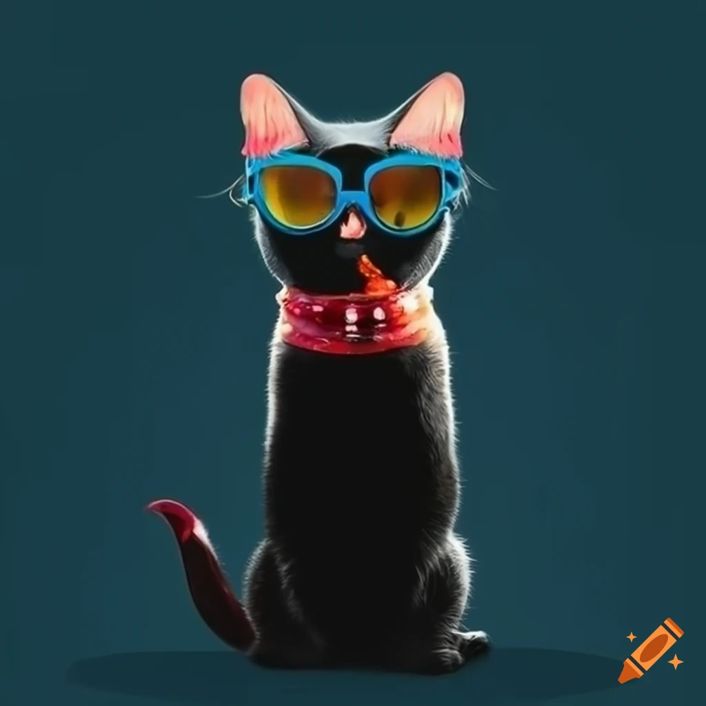 Cool black cat wearing sunglasses and holding a beer on Craiyon