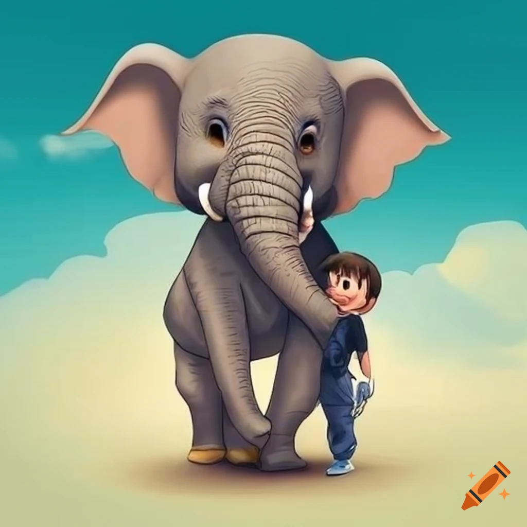 boy standing with an elephant