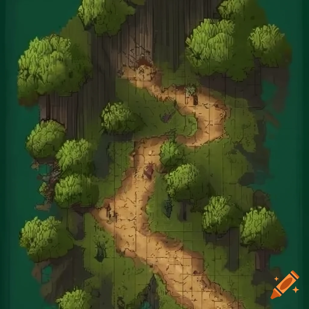 pixel art battlemap of forest leading to a mountain path