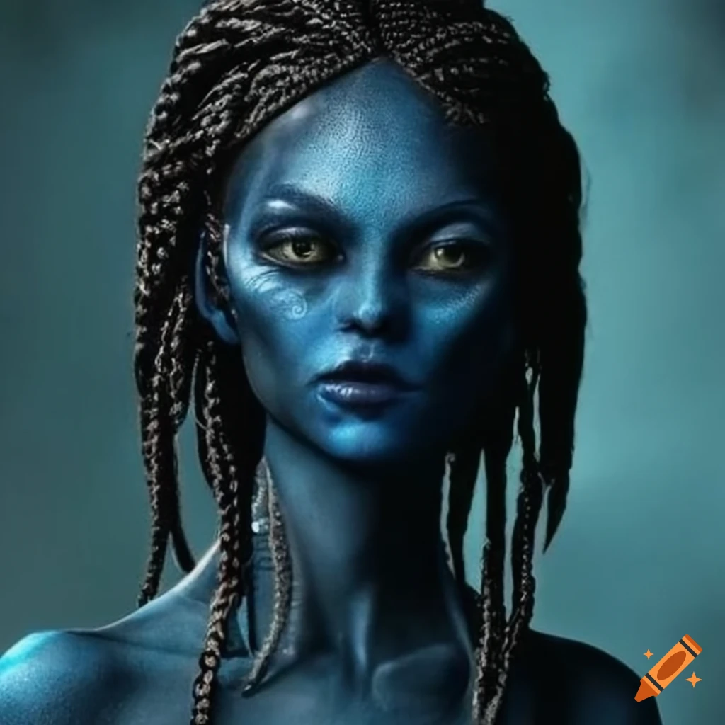 Blue skinned Alien Woman With Black Braided Hair On Craiyon