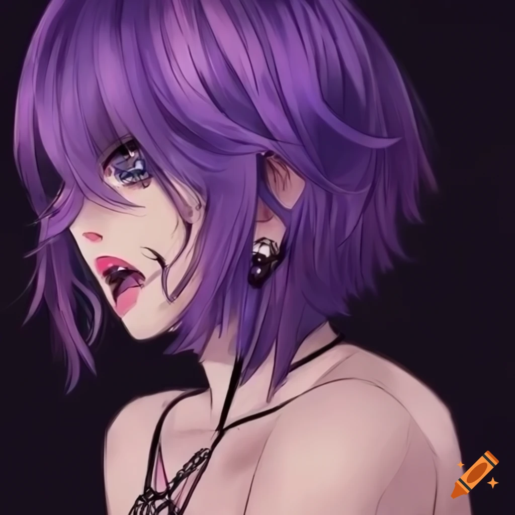 Anime-style illustration of a screaming girl with violet hair on Craiyon