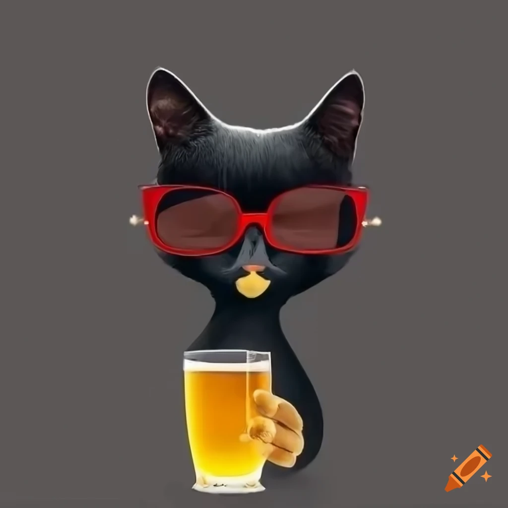 Cool cat wearing sunglasses with a beer on Craiyon