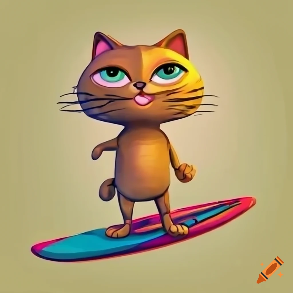 Cartoon cat on a surfboard on Craiyon