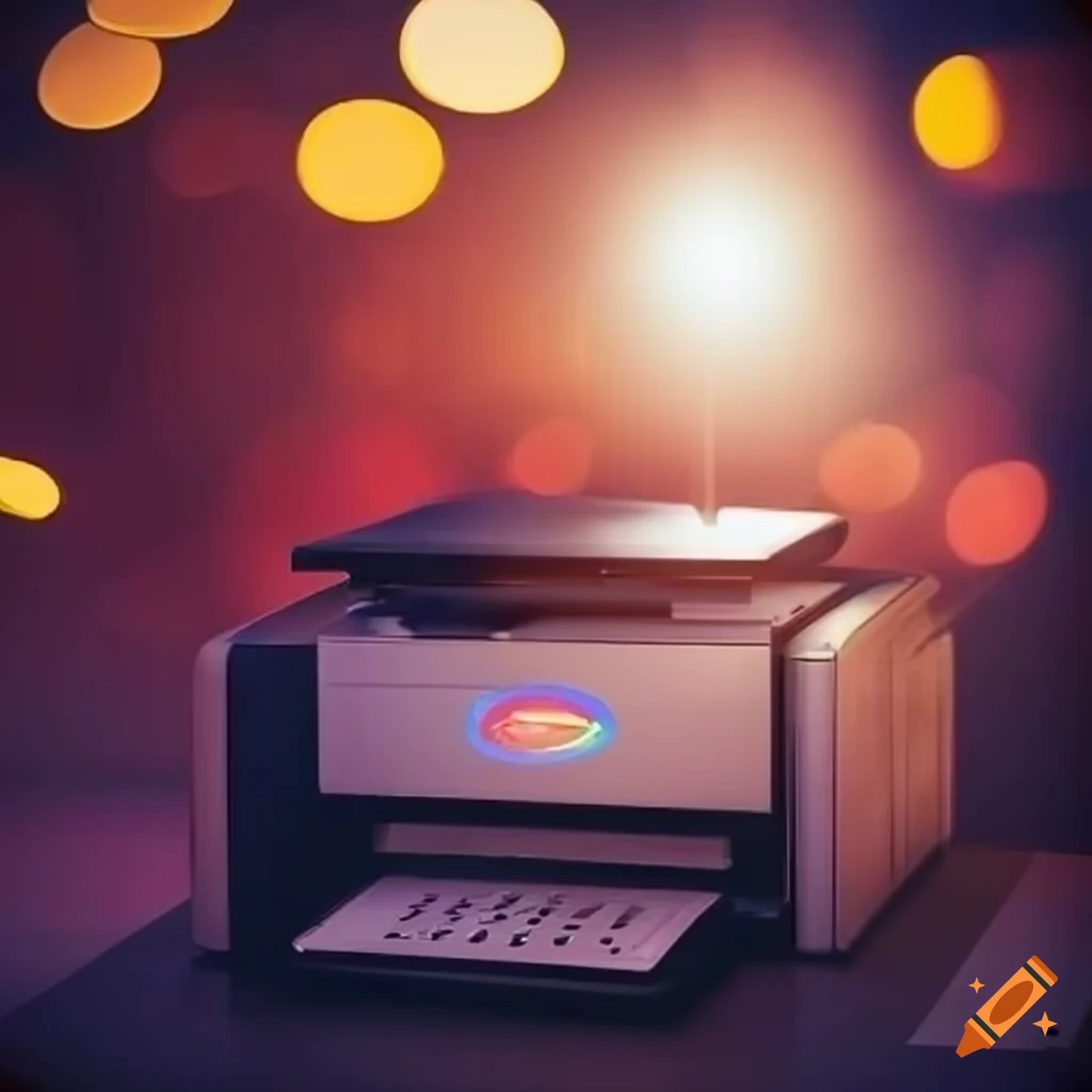 Illustration of a modern printer in a busy on Craiyon